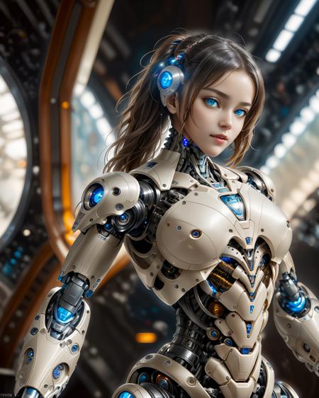 16302-69420-full_body, 1girl, mecha, glowing blue eyes, cute, biomechanical, complex robot, interior spaceship background in bokeh, hyper re.png